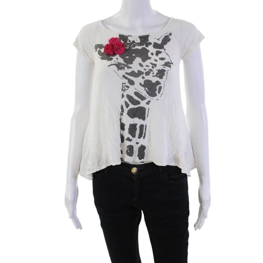 Romeo + Juliet Couture Womens Boat Neck Rose Accent T-Shirt White Size XS